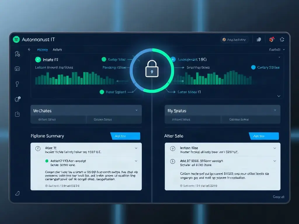 A product screenshot showing the automated resolution process: an incident ticket being resolved by the AI, with before-and-after system status and a summary of actions taken, all within the Chalkrypton interface.