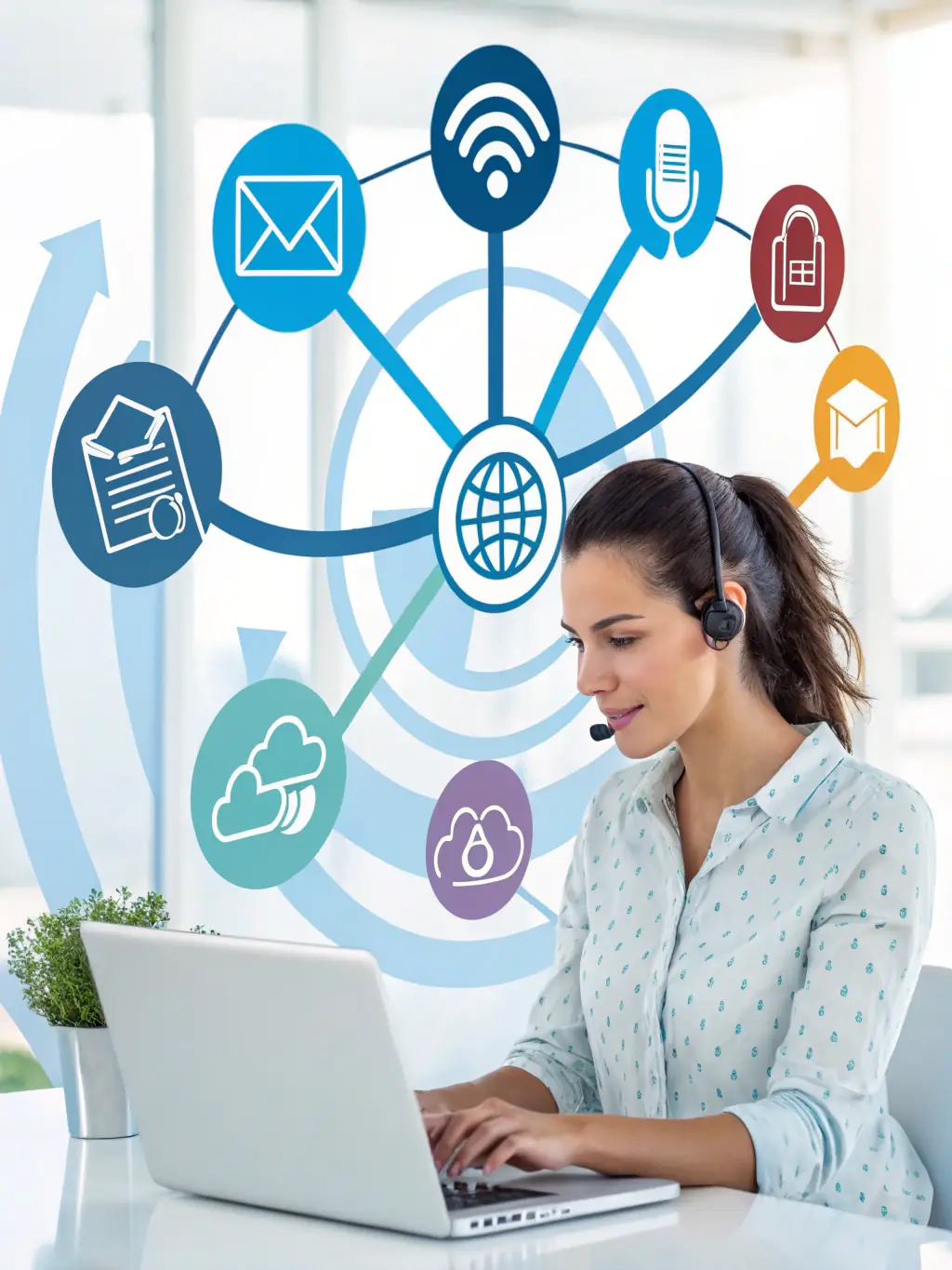 A modern UI screenshot showing an AI-powered virtual IT assistant dashboard, with live chat and automated ticket resolution features, used to illustrate seamless IT support automation.